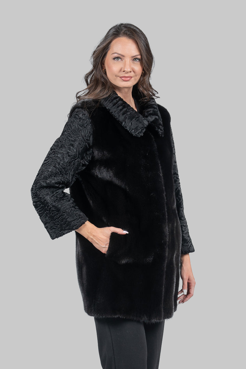 Blackglama Mink Jacket with Swakara Sleeves and Platter Collar