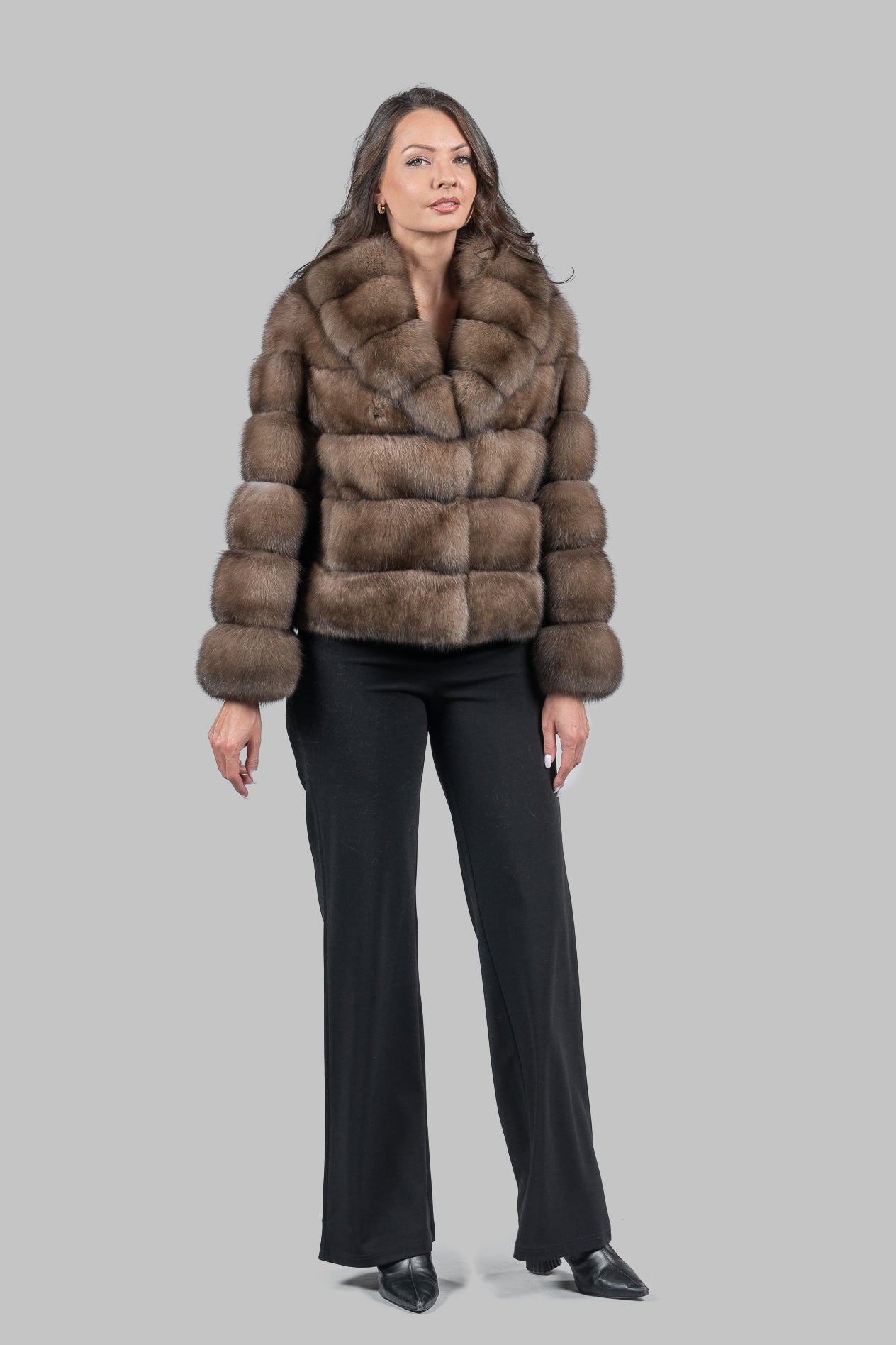 Graphite Russian Sable Jacket with Shawl Collar