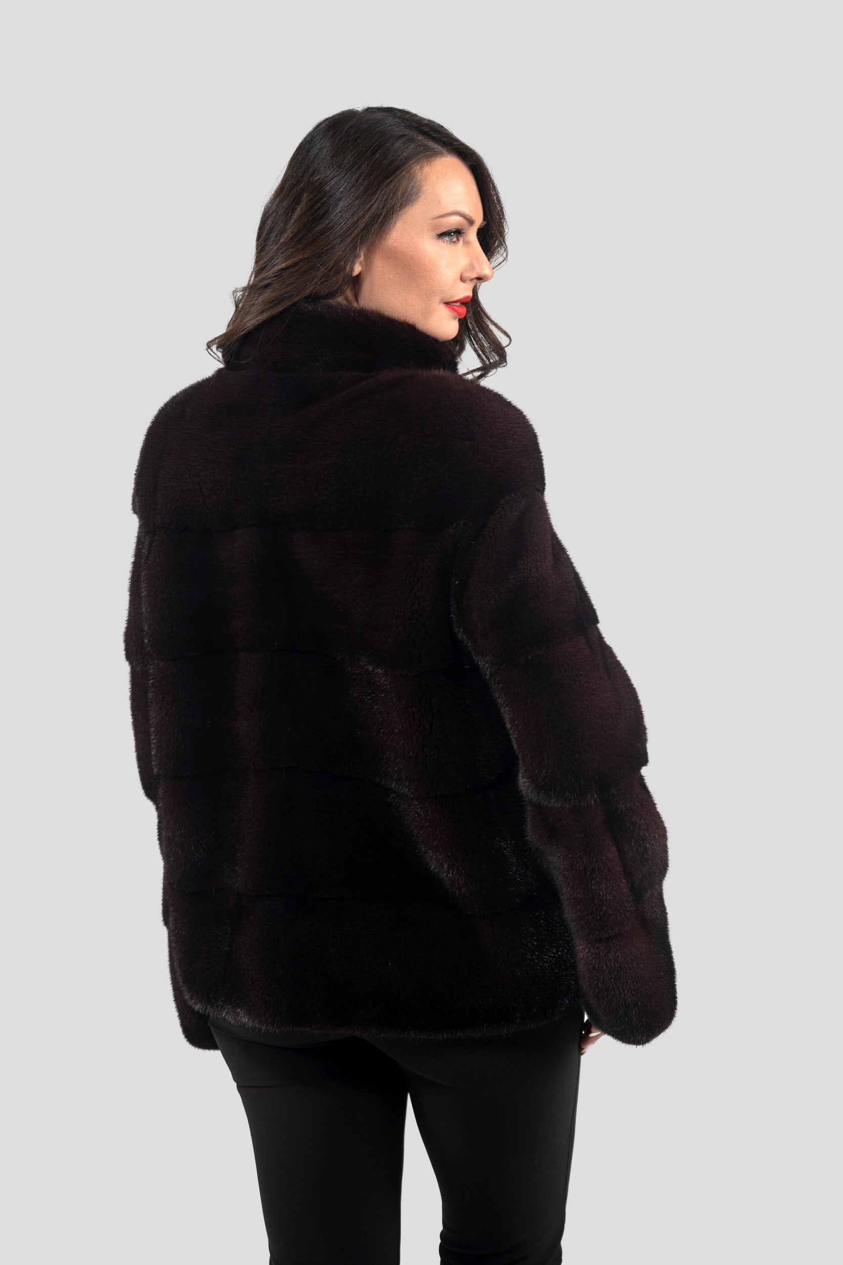 Bordeaux Mink Jacket with Stand Collar