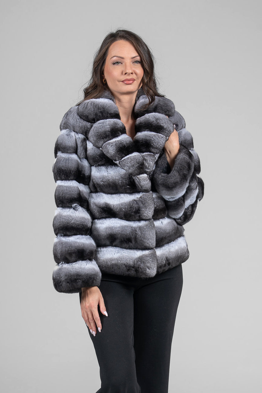 Natural Chinchilla Jacket with Notch Collar