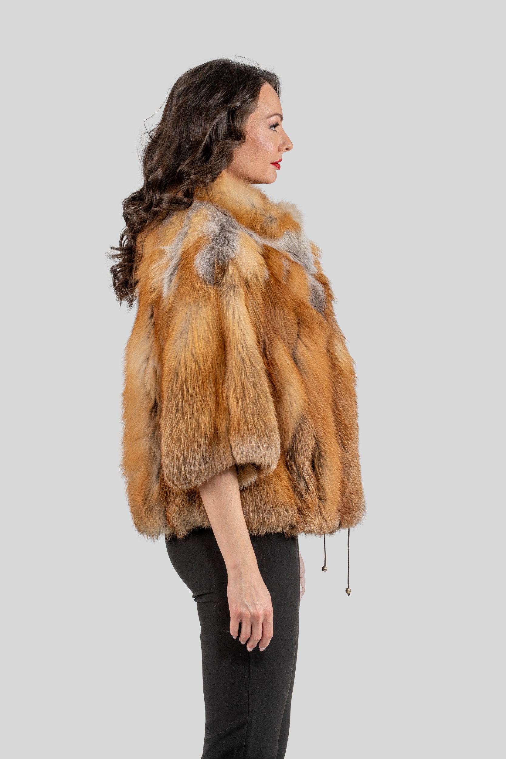 Natural Fox Fur Jacket with Stand Collar