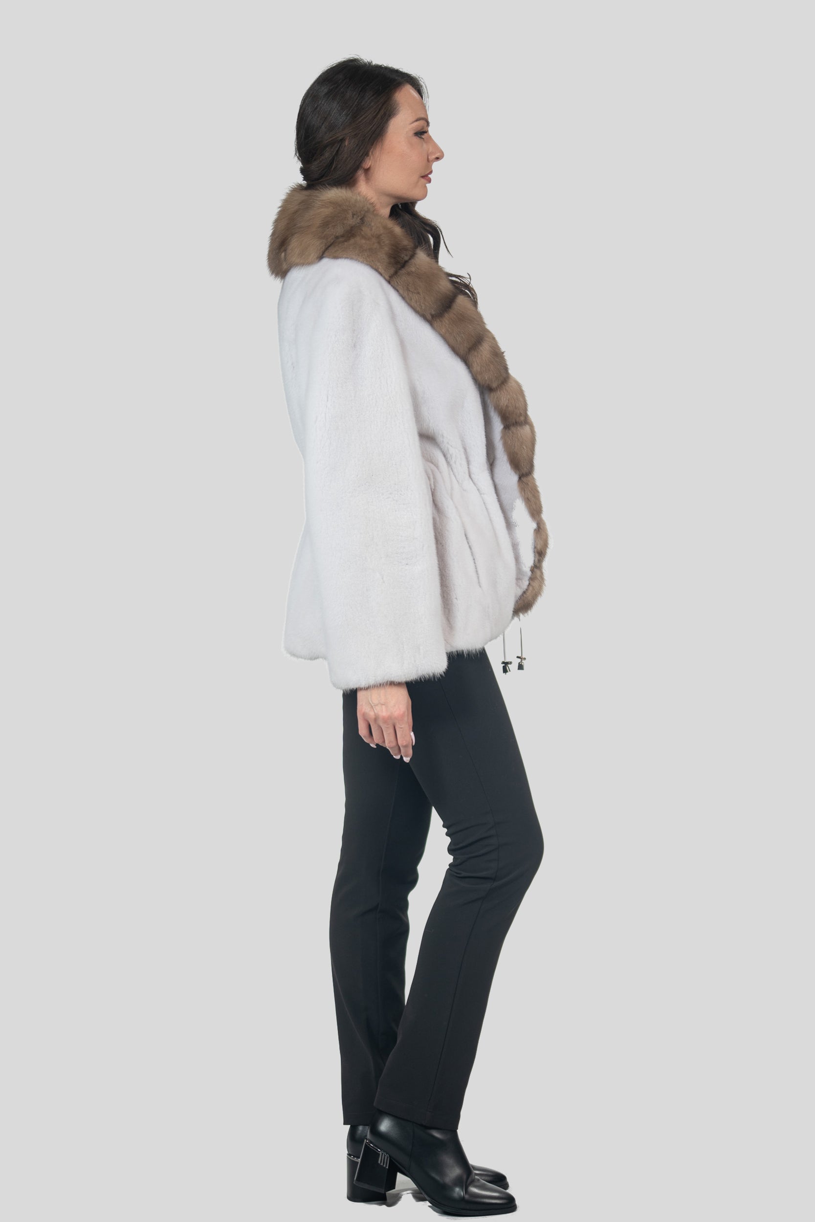 White Mink Jacket with Russian Sable Trim