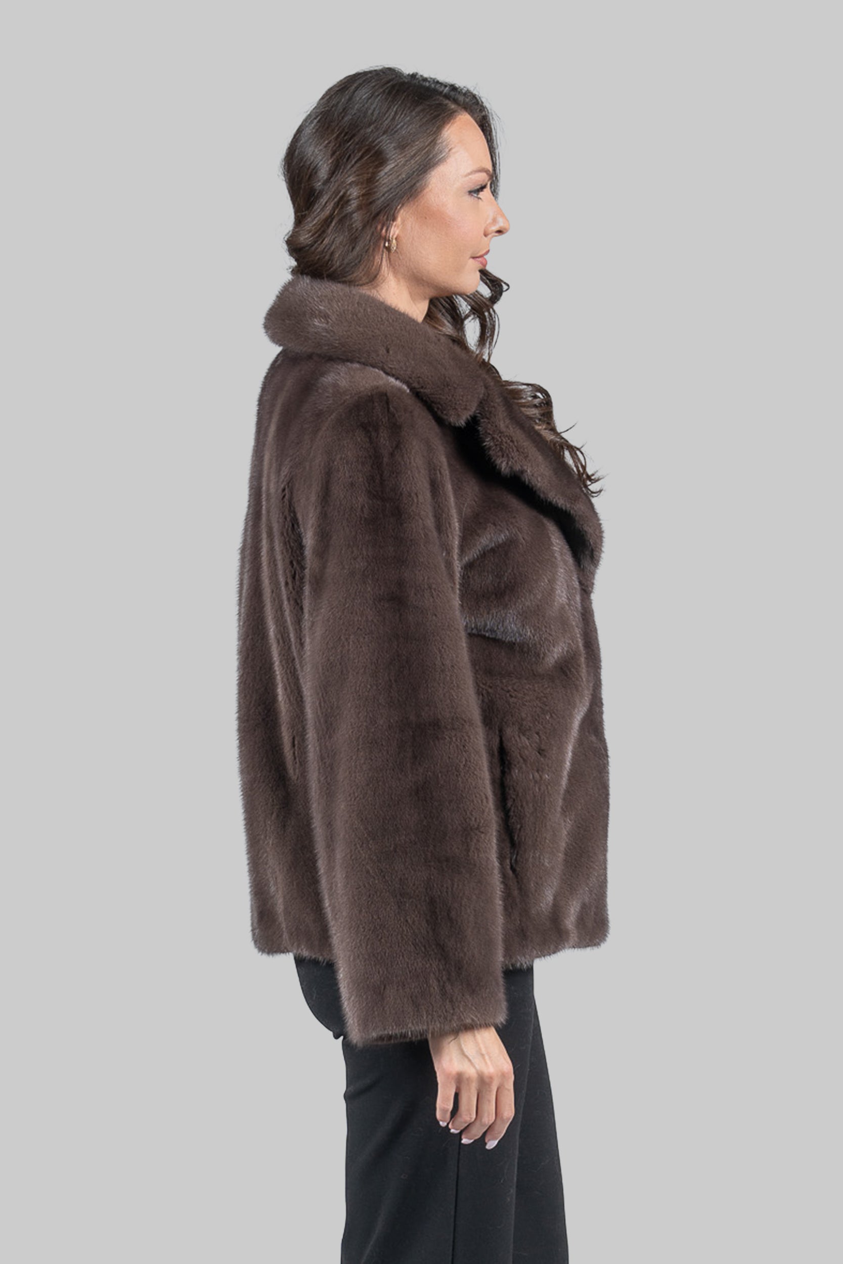 Wood Mink Fur Jacket with Notch Collar