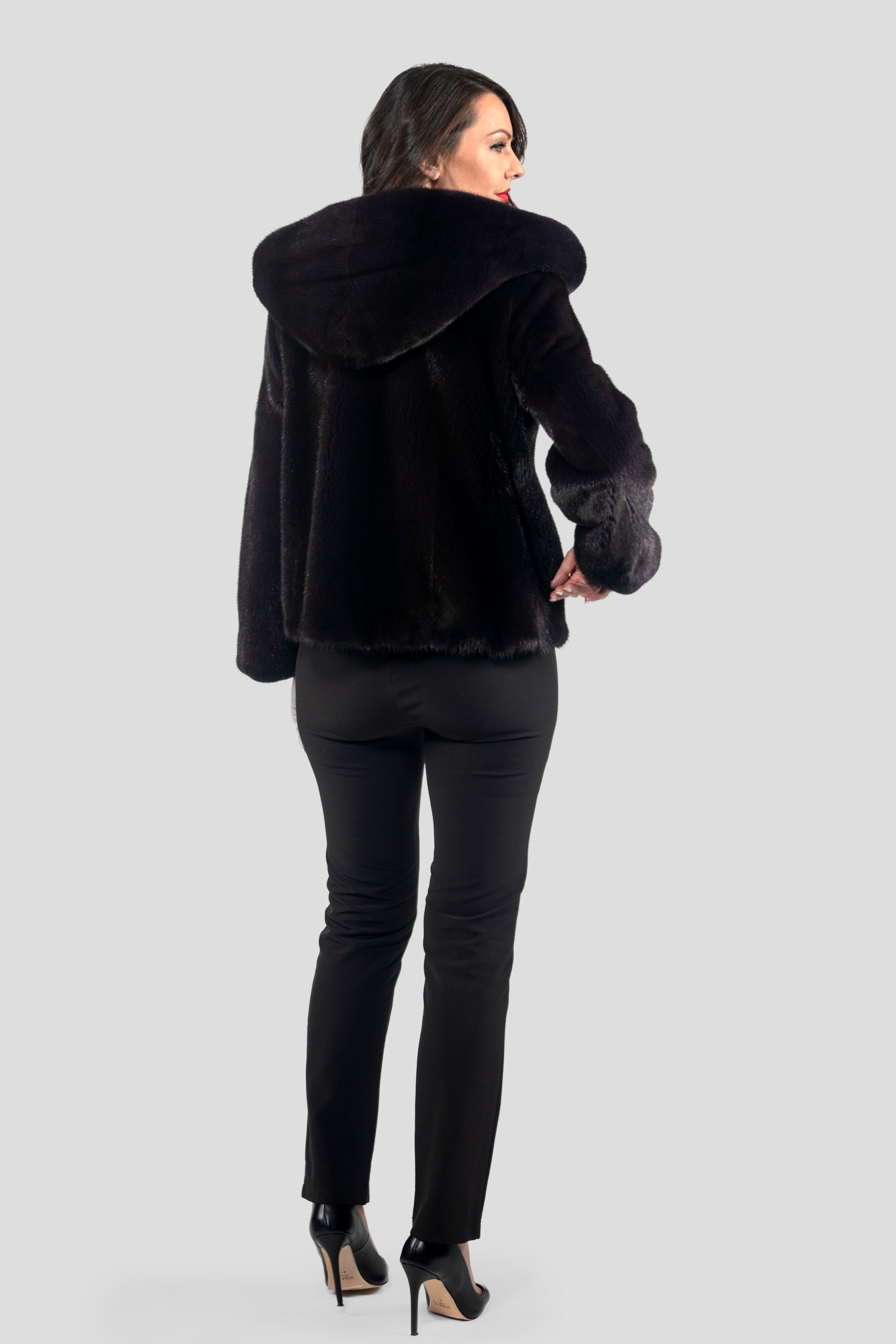 Purple Mink Jacket with Attached Hood