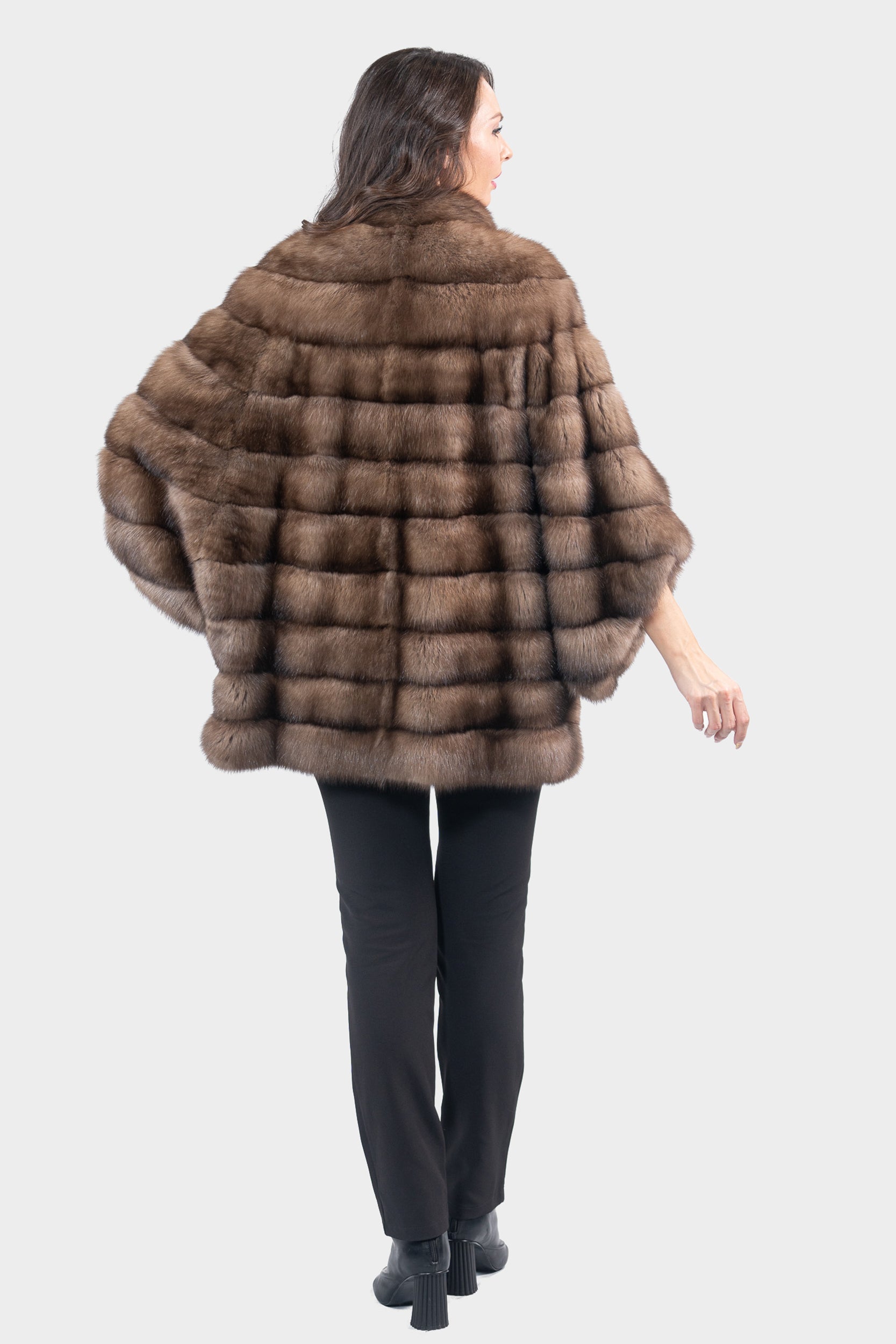 Graphite Russian Sable Cape with Stand Collar