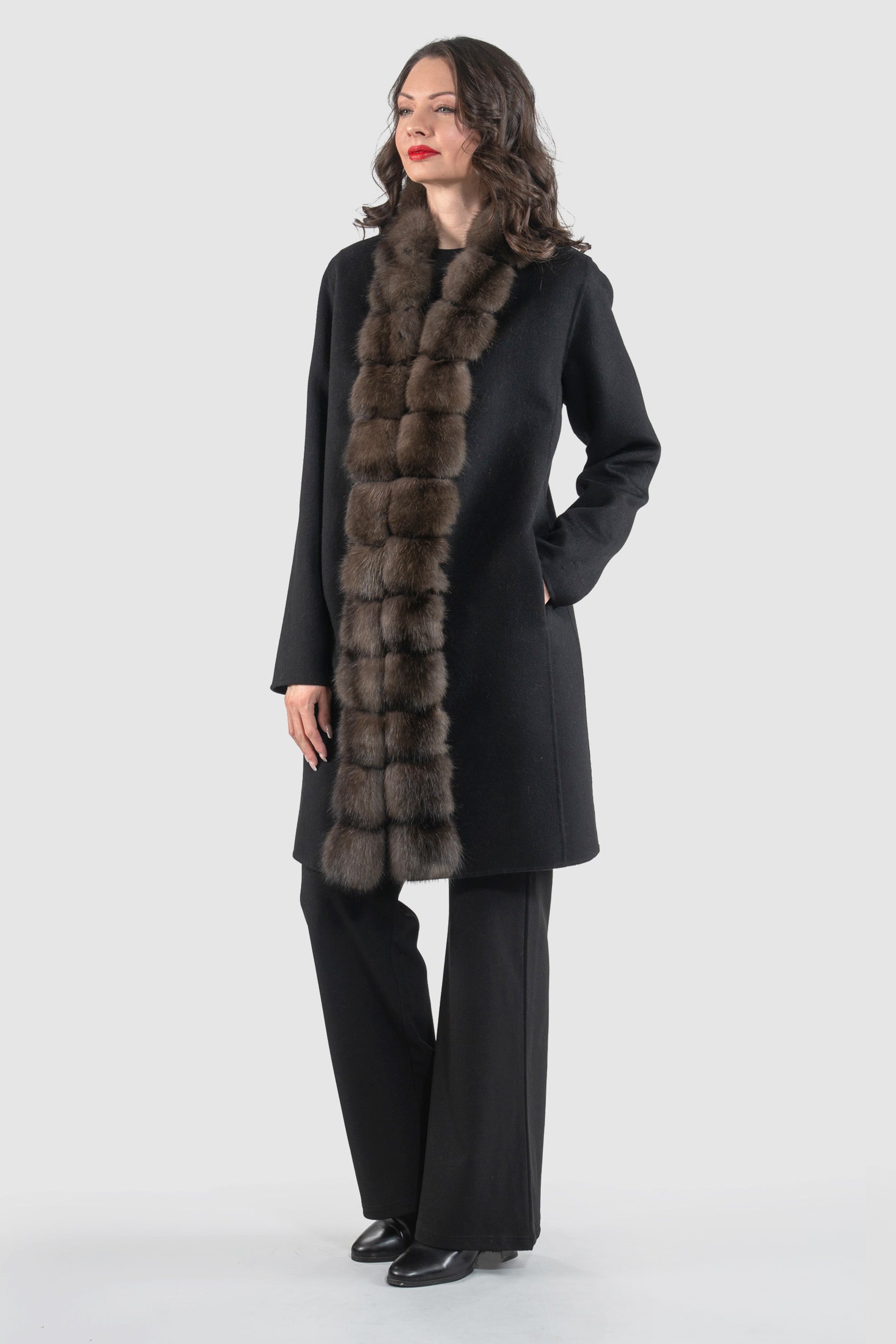 Black Cashmere Half Coat with Russian Sable Trim