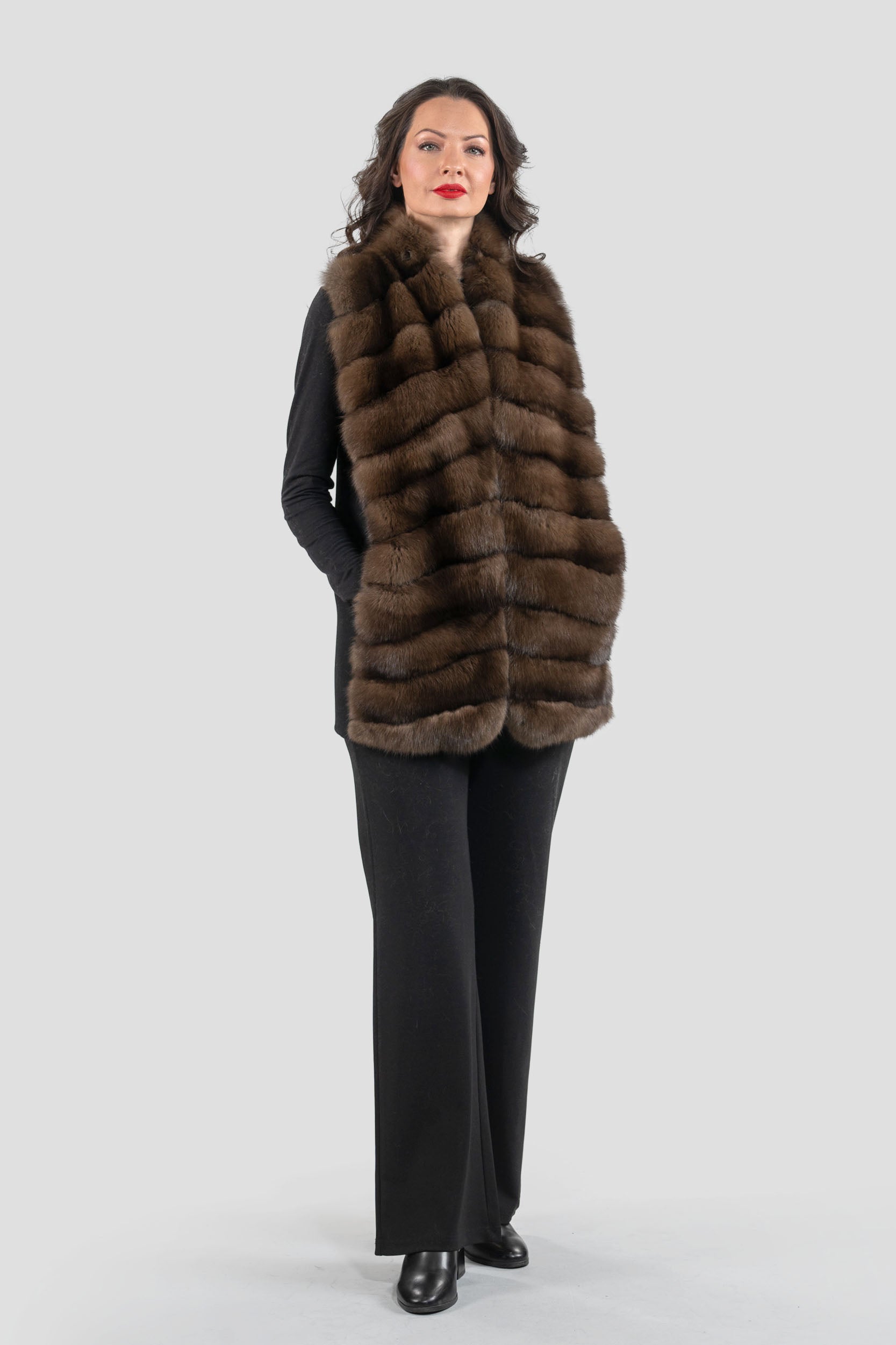 Black Cashmere Vest with Russian Sable Trim