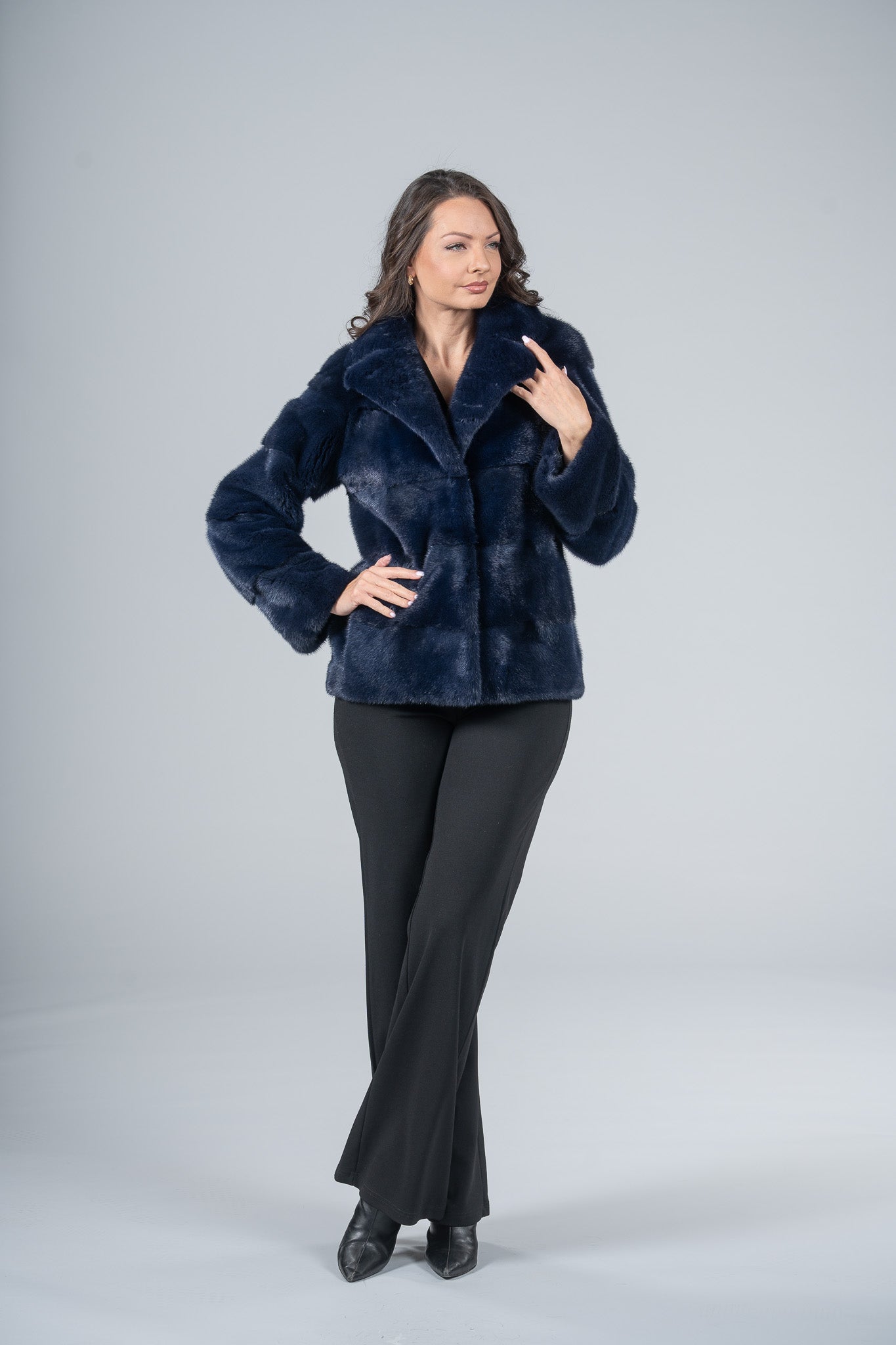 Purple Mink Jacket with Notch Collar