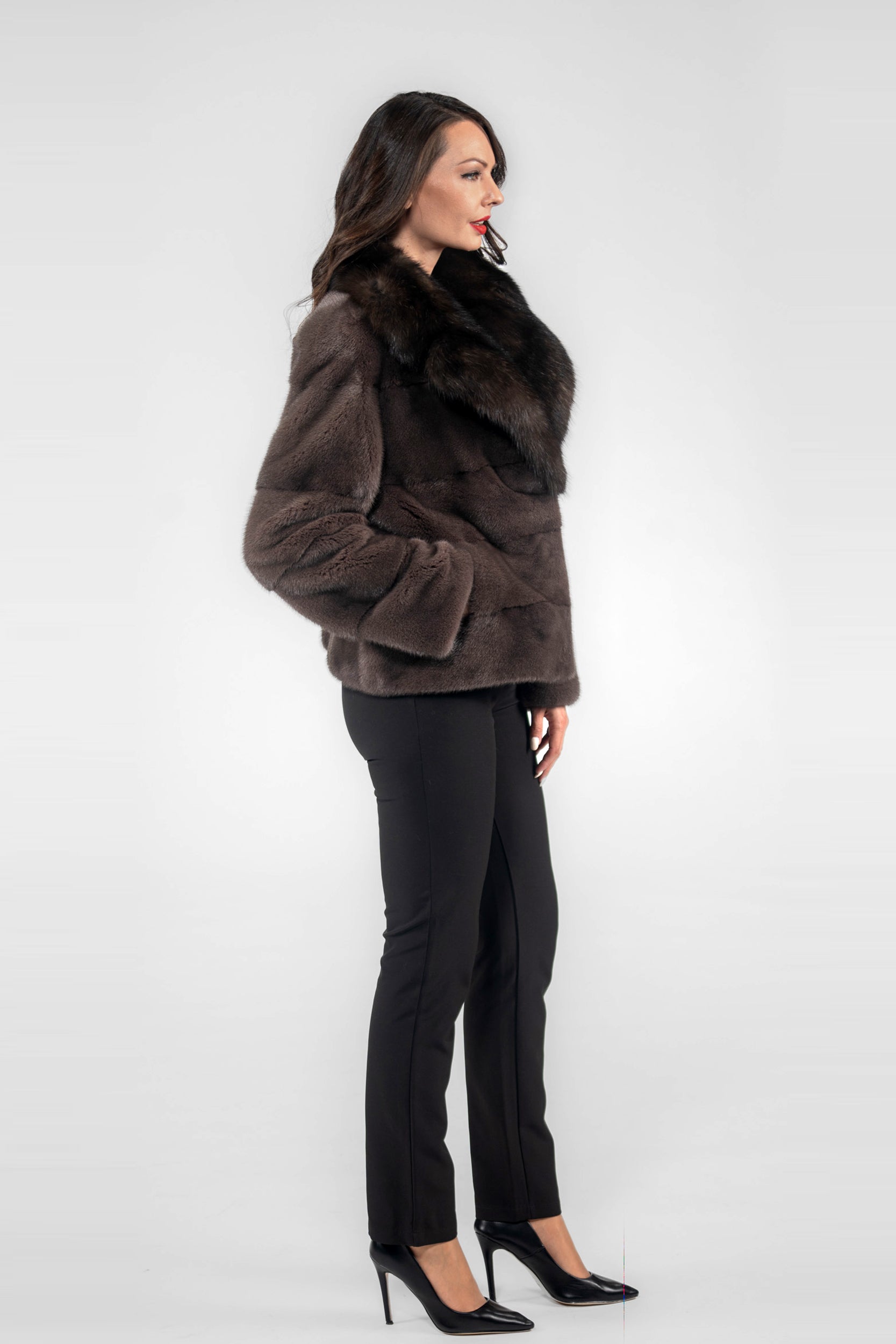 Wood Mink Jacket with Russian Sable Notch Collar