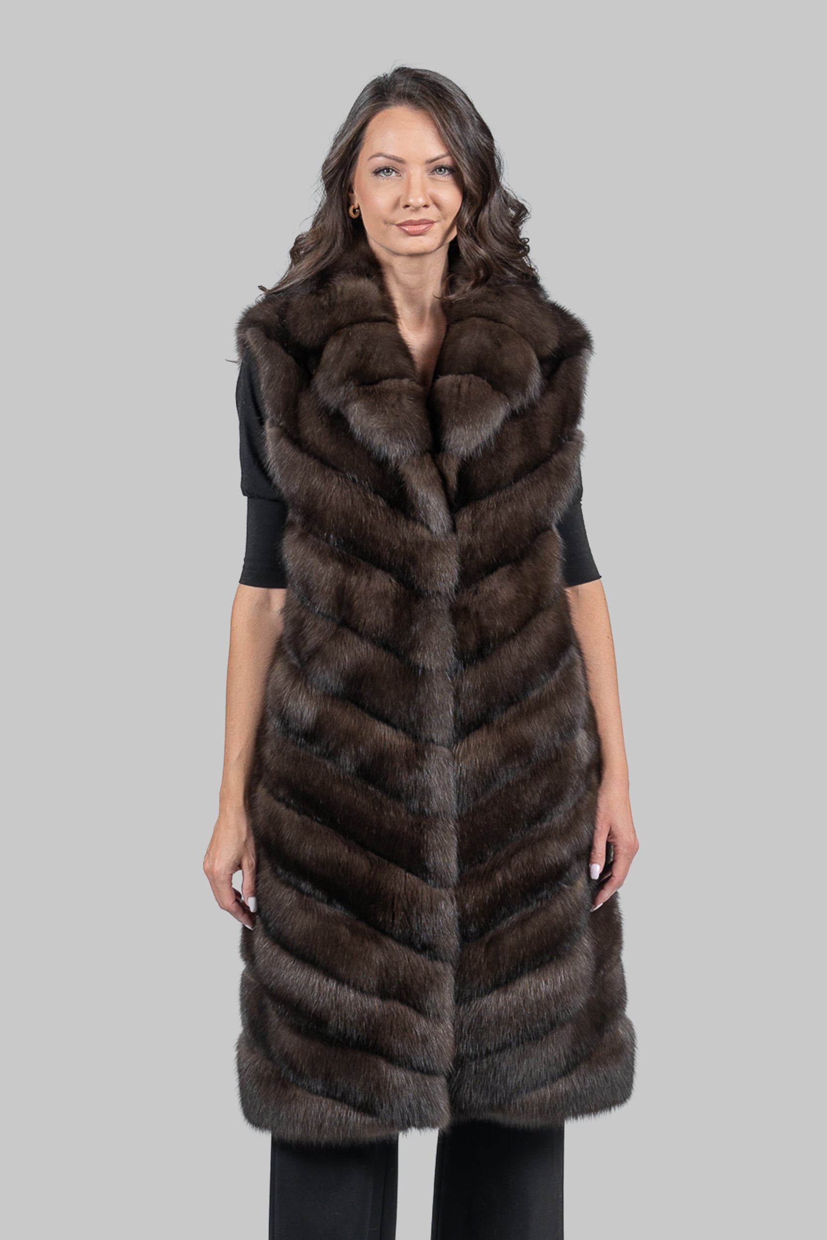 Dark Sable Long Vest with Notch Collar