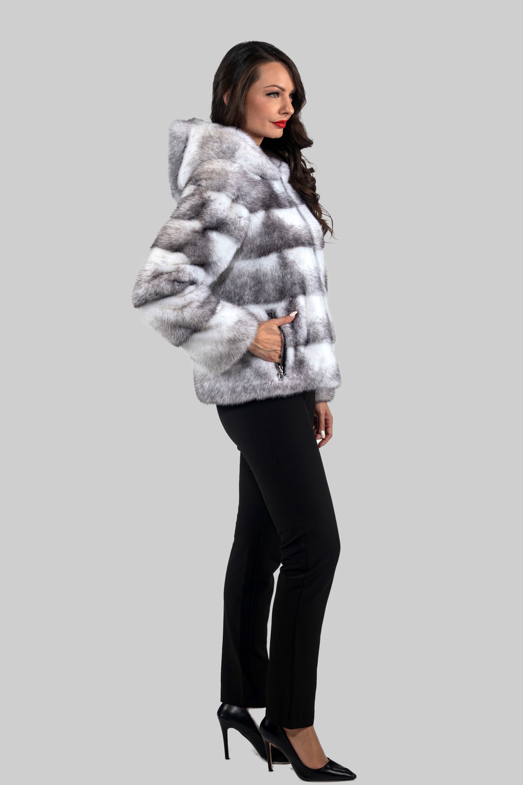 Blackcross Mink Jacket with Stand Collar and Zipper
