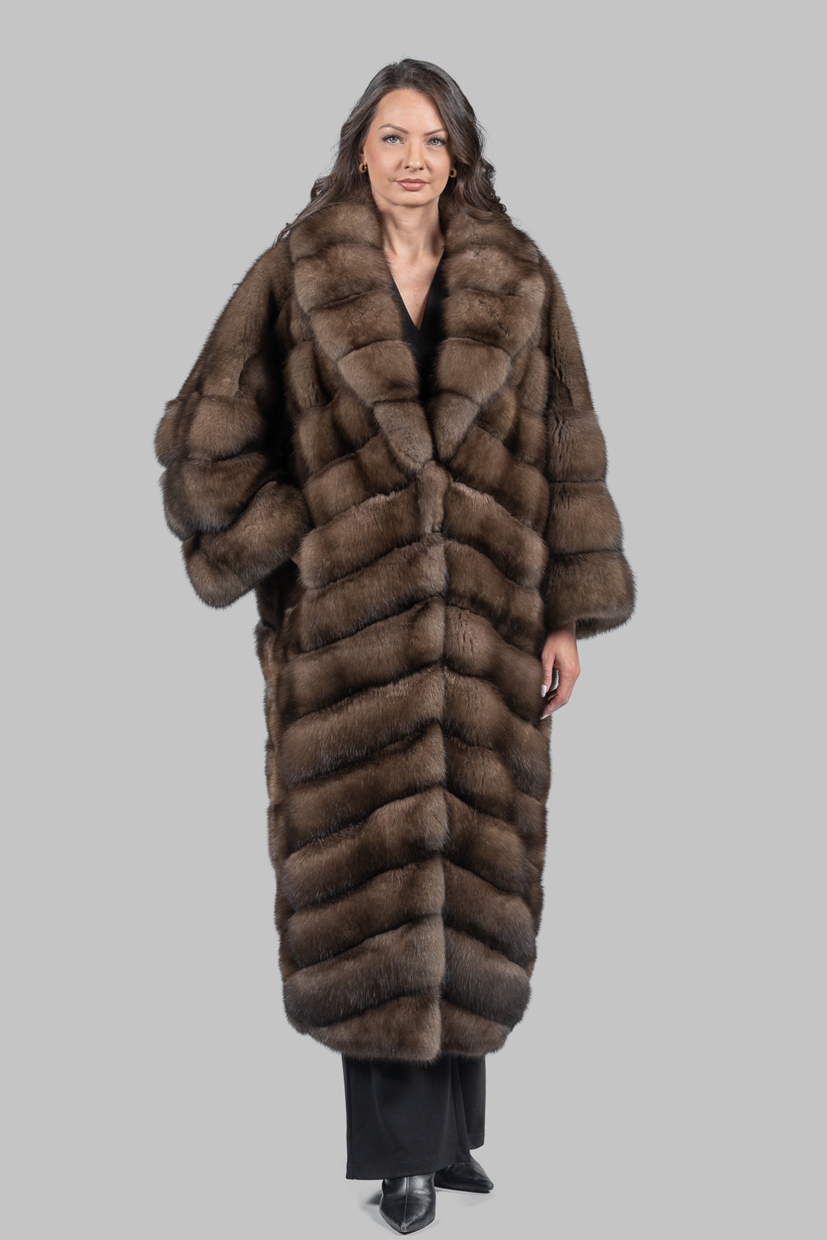 Graphite Sable Long Coat with Shawl Collar