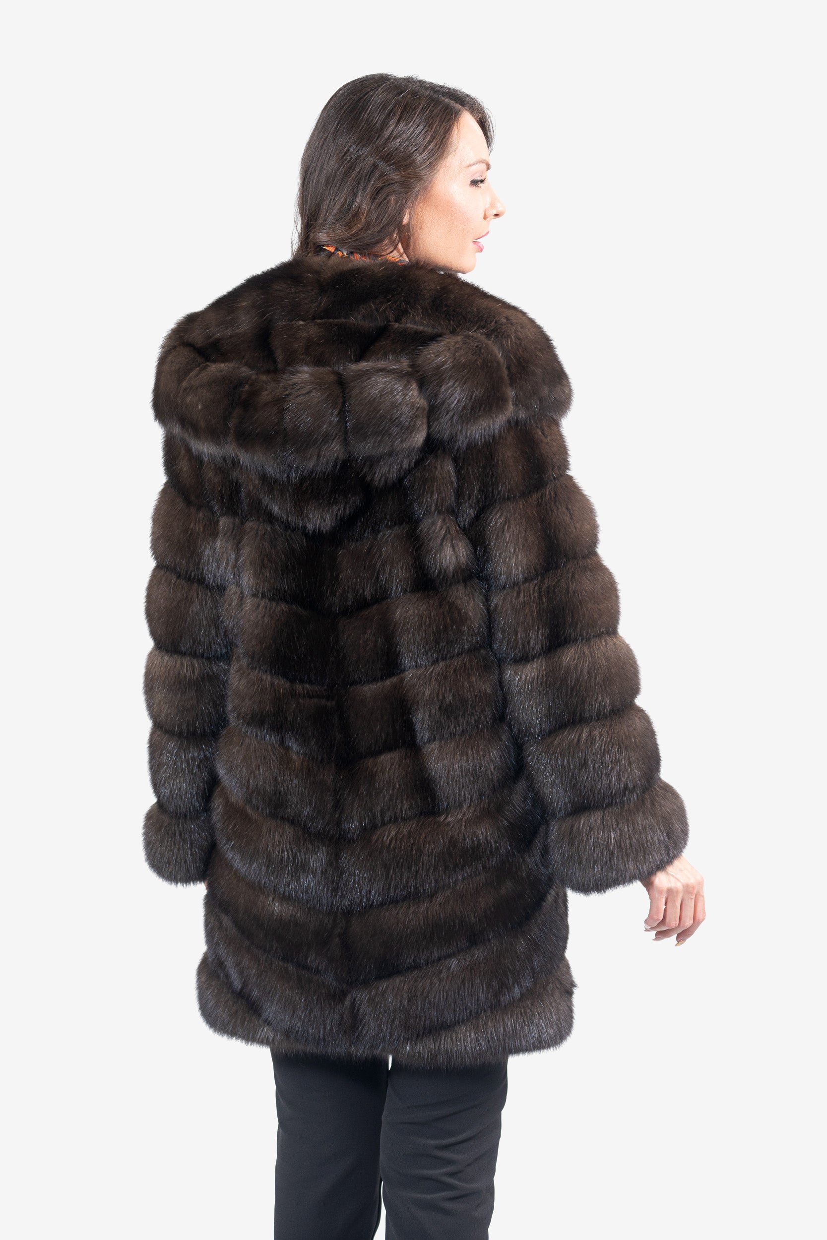 Dark Russian Sable Half Coat with Attached Hood