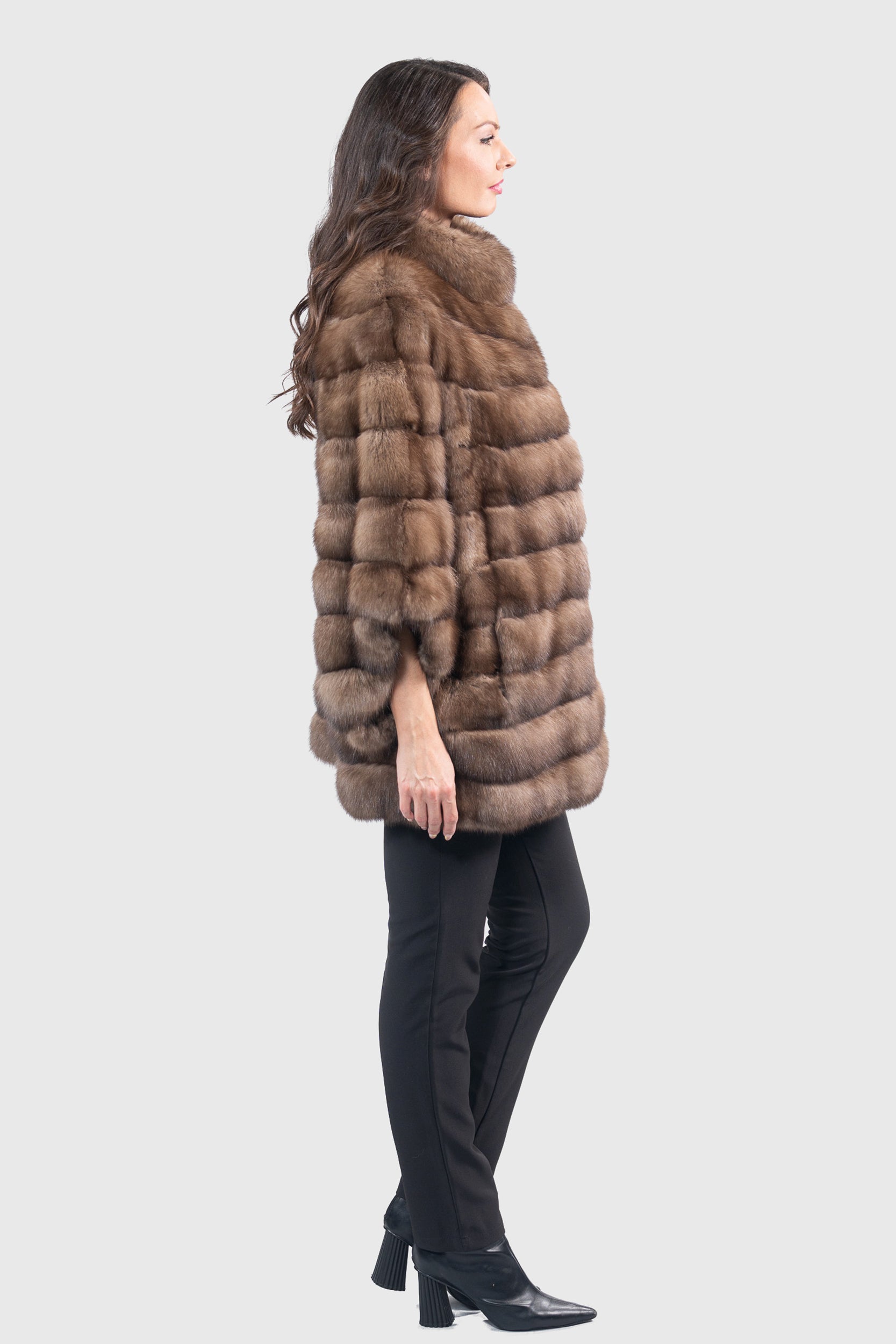 Graphite Russian Sable Cape with Stand Collar