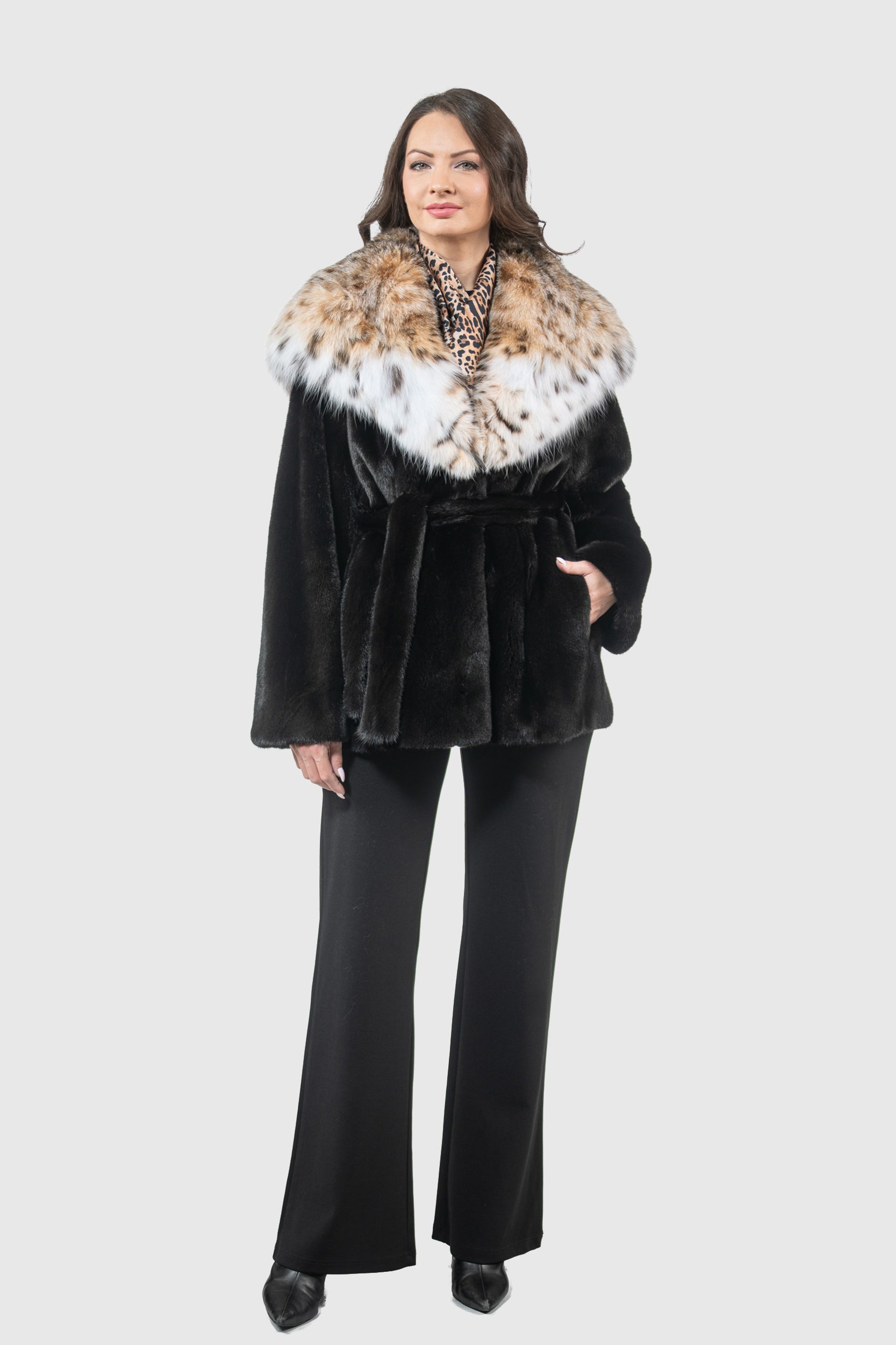 Blackglama Mink Half Coat with Bobcat Hood