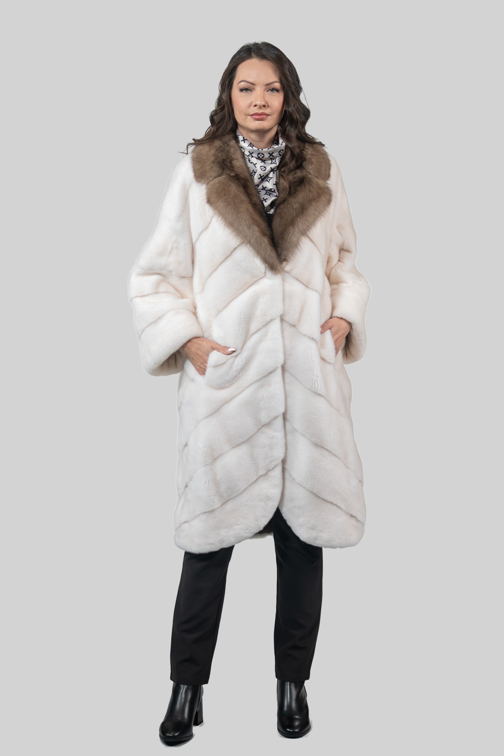 Pearl Mink Coat with Russian Sable Notch Collar