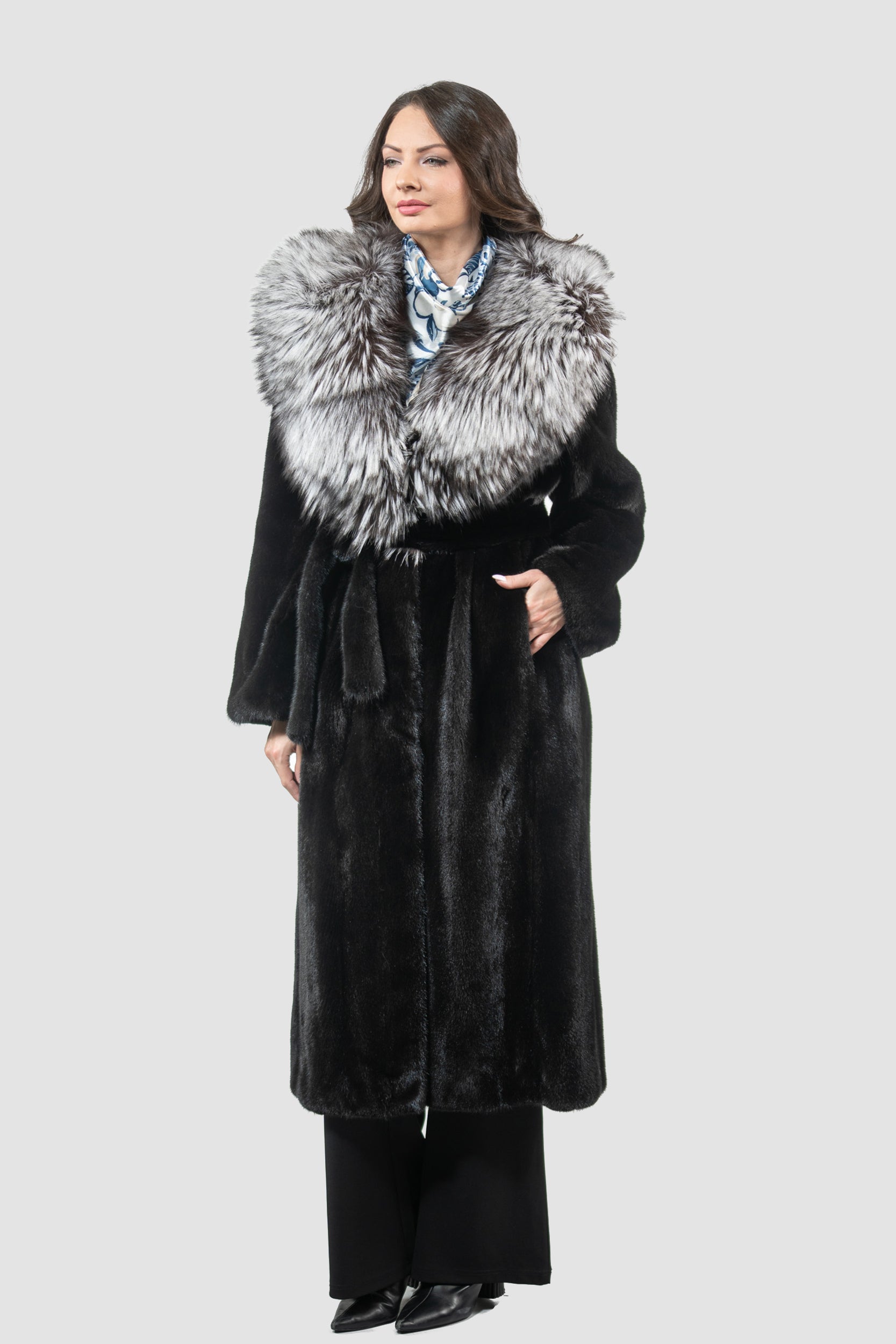 Blackgalama Mink Coat With Fox Shawl Collar