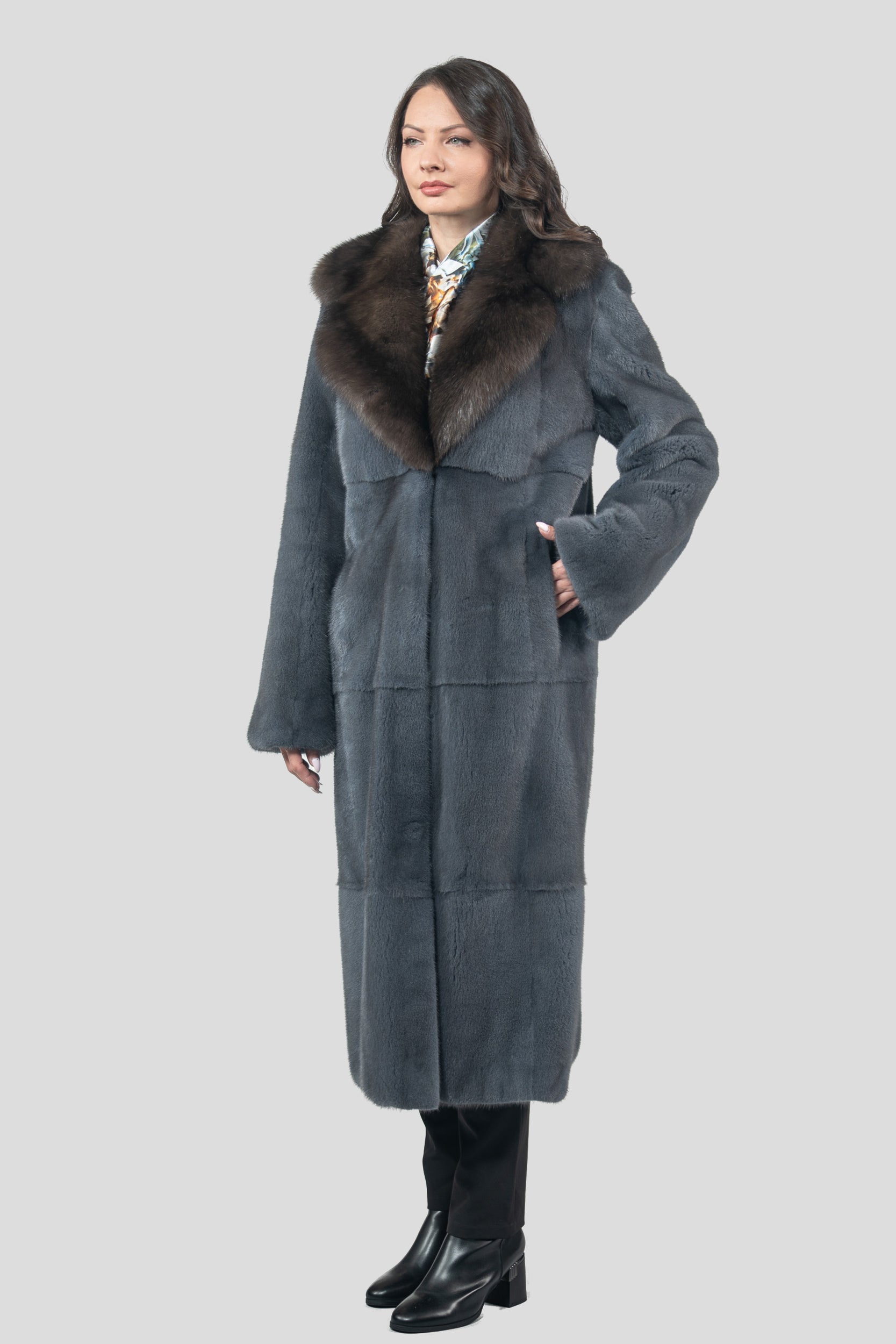 Asphalto Mink Coat with Russian Sable Notch Collar